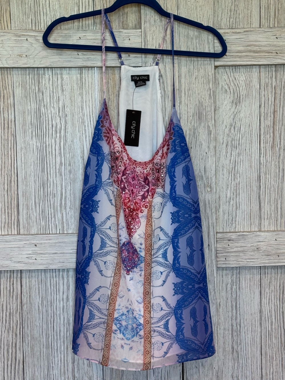 City Chic Spegetti Strap Tank Sz 14 NWT Pink/Blue/White Design